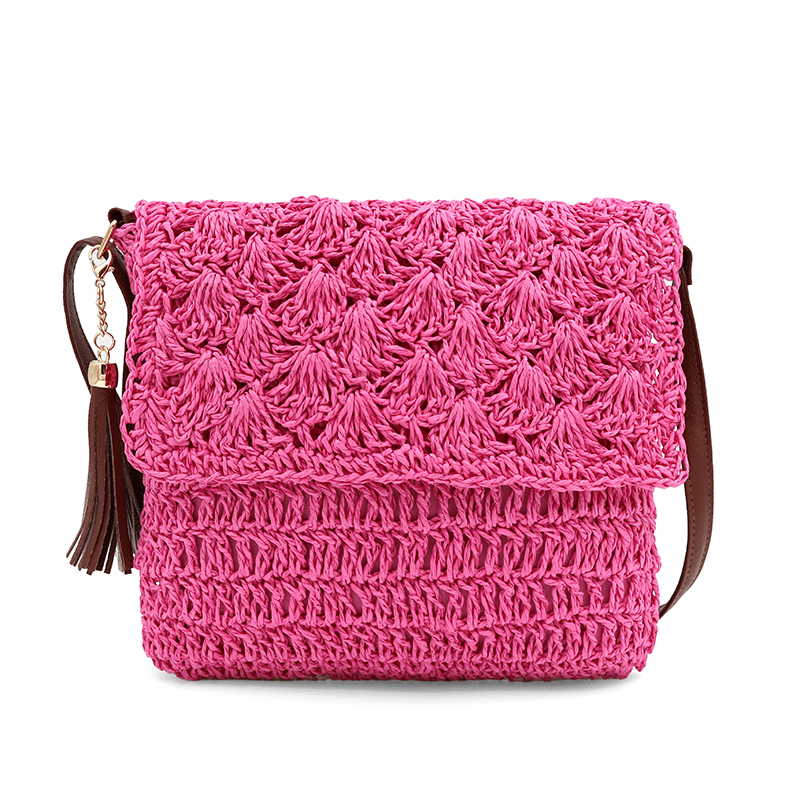 Könnyű válltáska rafia anyagból - fukszia