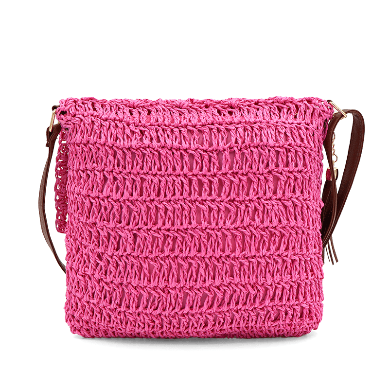 Könnyű válltáska rafia anyagból - fukszia