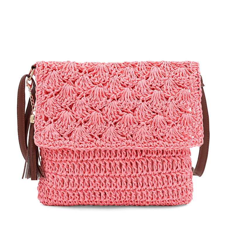 Könnyű válltáska rafia anyagból - rózsaszín