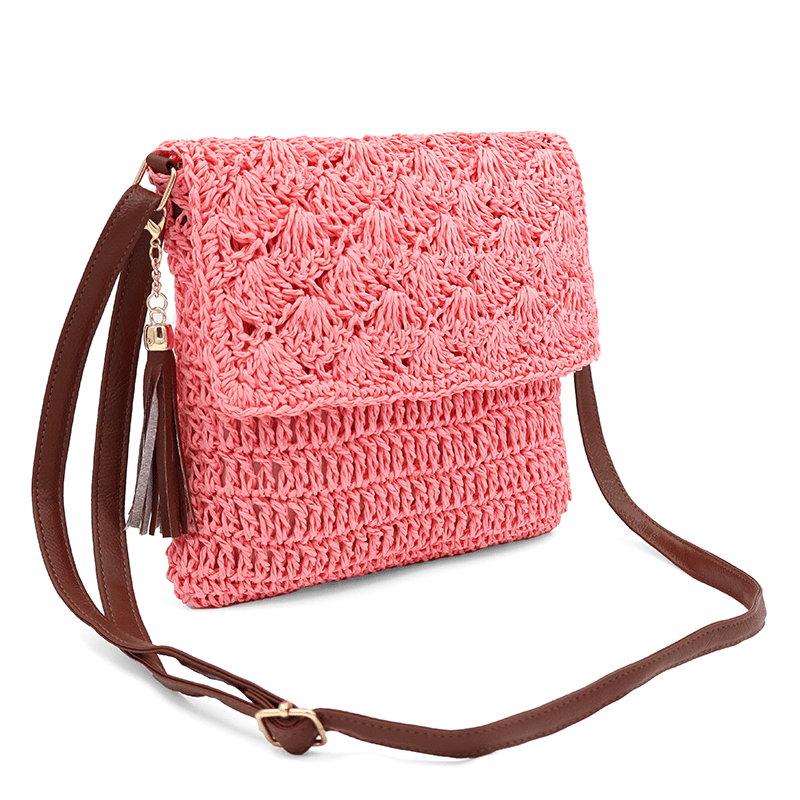 Könnyű válltáska rafia anyagból - rózsaszín