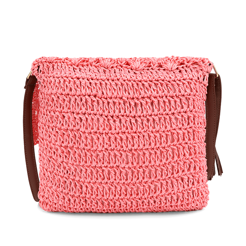 Könnyű válltáska rafia anyagból - rózsaszín