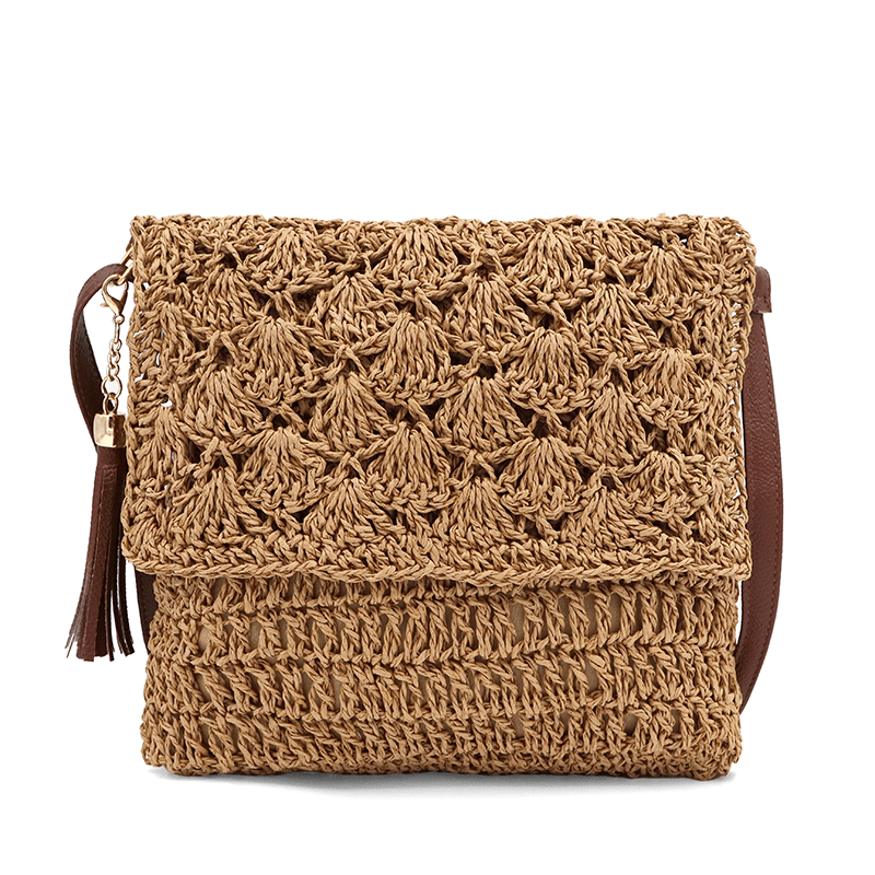 Könnyű válltáska rafia anyagból - barna