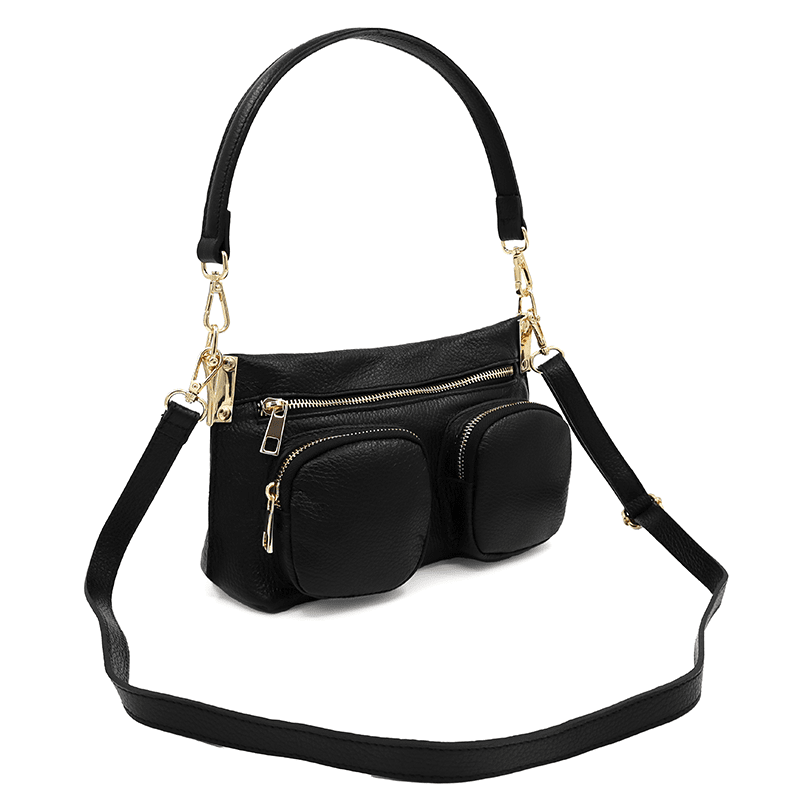 Női táska 2féle természetes bőr Iris fogantyúval - fekete