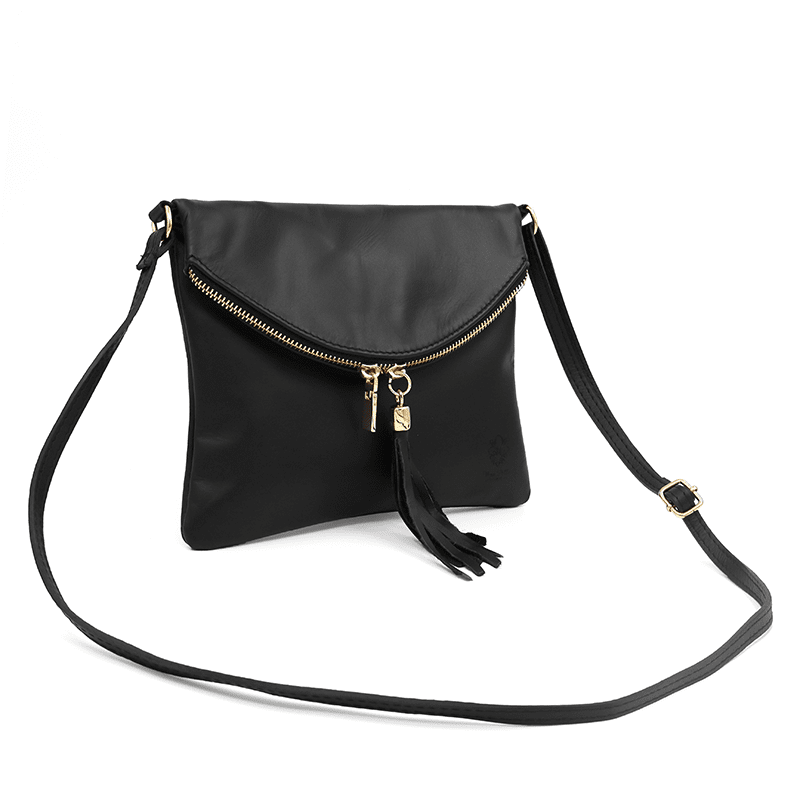 Természetes bőr válltáska - fekete