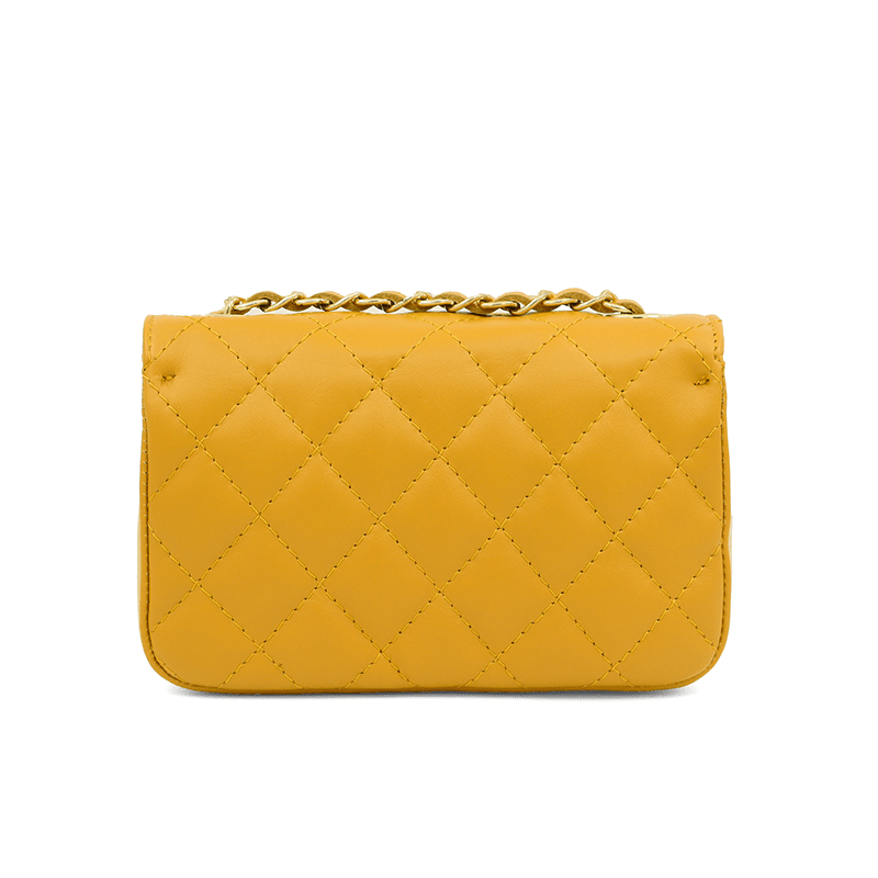 Kapitonált válltáska természetes bőrből Mila - mustársárga