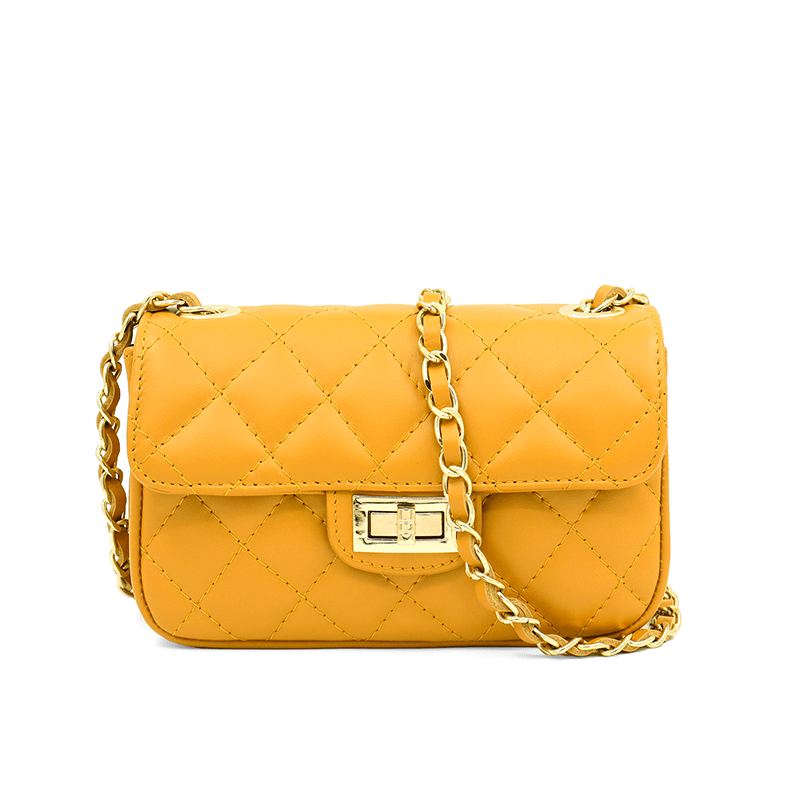 Kapitonált válltáska természetes bőrből Mila - mustársárga