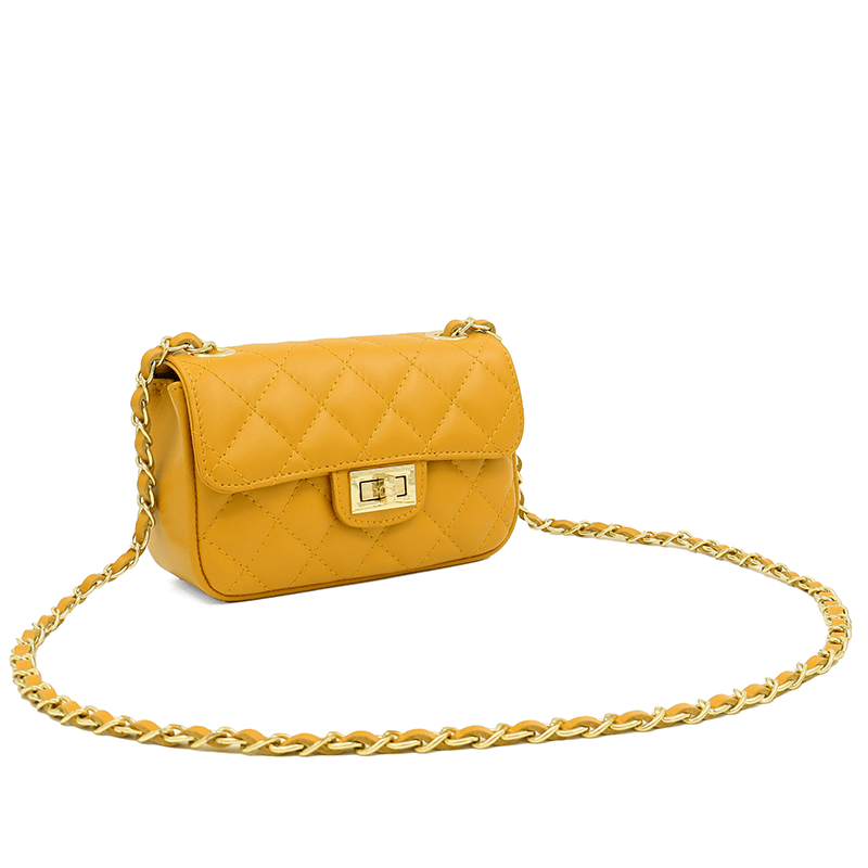 Kapitonált válltáska természetes bőrből Mila - mustársárga