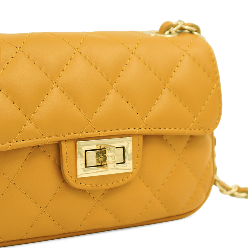 Kapitonált válltáska természetes bőrből Mila - mustársárga