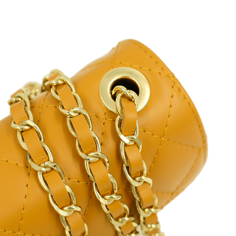 Kapitonált válltáska természetes bőrből Mila - mustársárga