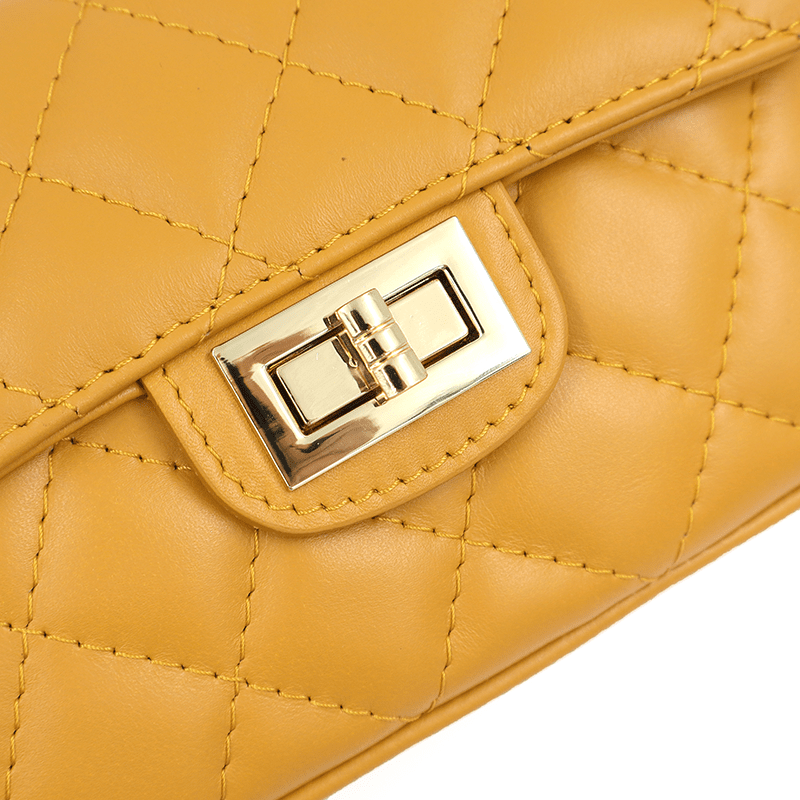 Kapitonált válltáska természetes bőrből Mila - mustársárga