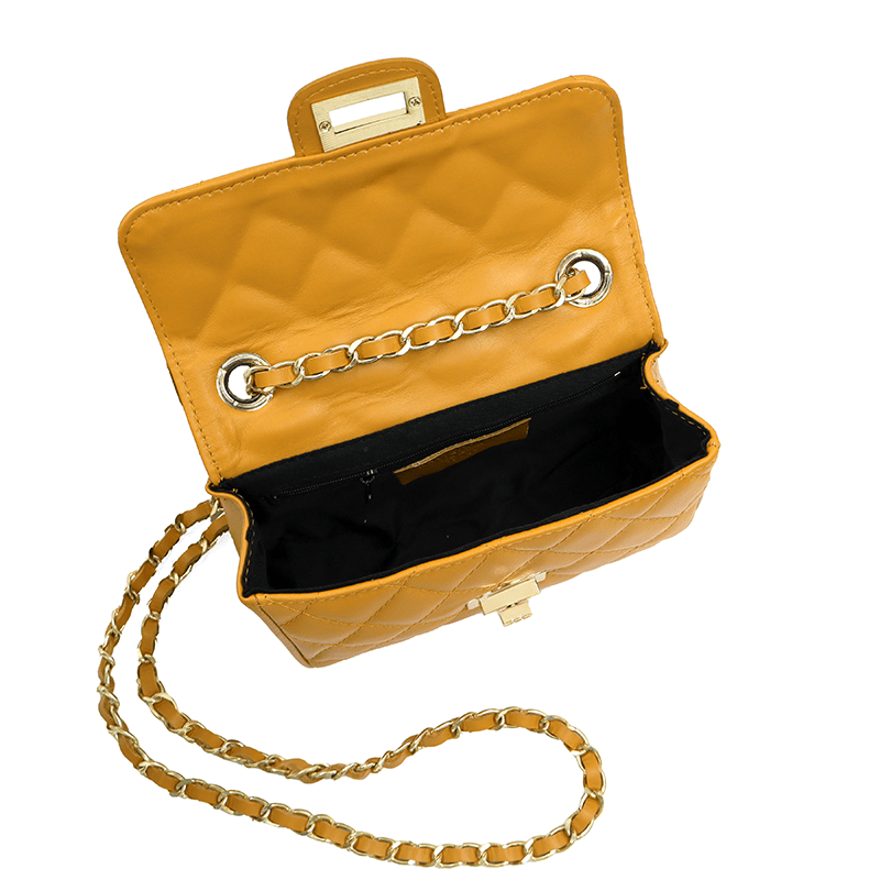 Kapitonált válltáska természetes bőrből Mila - mustársárga