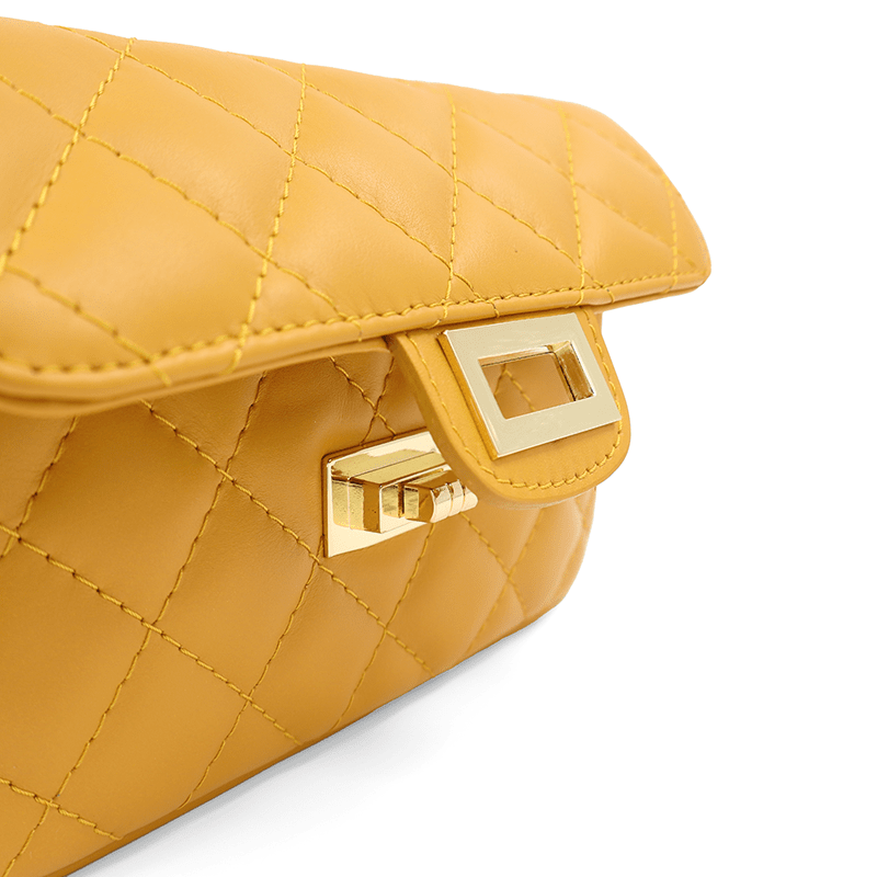 Kapitonált válltáska természetes bőrből Mila - mustársárga