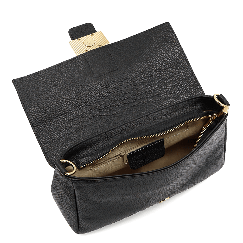 Női táska 2 fogantyúval, természetes bőrből, Napolia - fekete