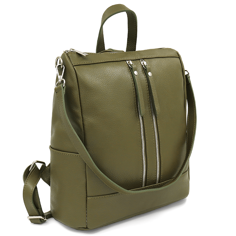 2 az 1-ben - Vittoria természetes bőr hátizsák és táska - sötétzöld