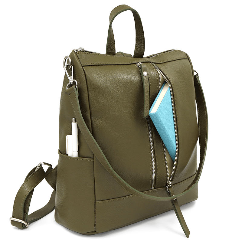 2 az 1-ben - Vittoria természetes bőr hátizsák és táska - sötétzöld