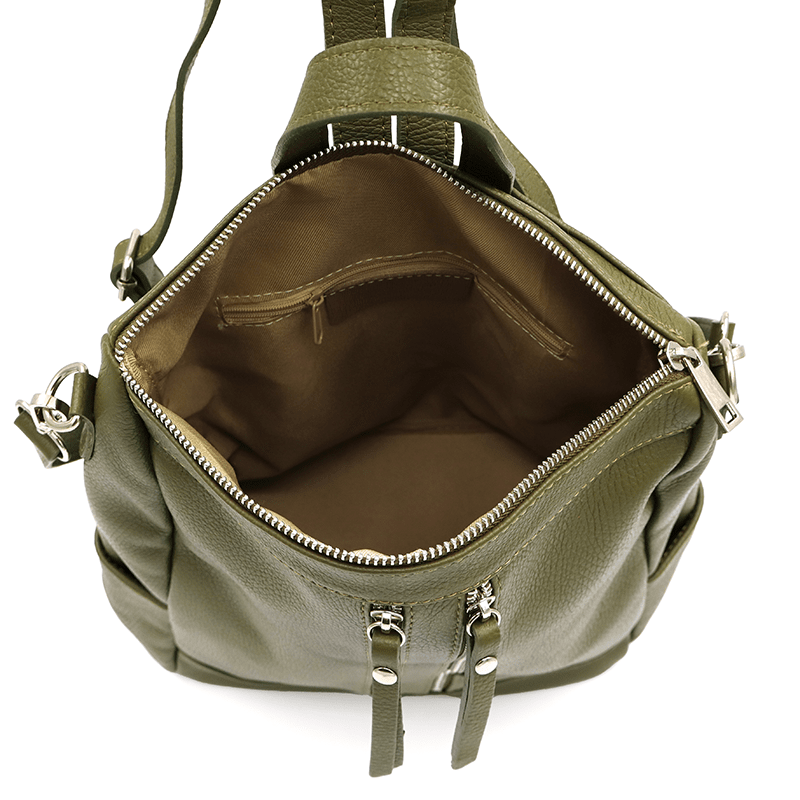 2 az 1-ben - Vittoria természetes bőr hátizsák és táska - sötétzöld