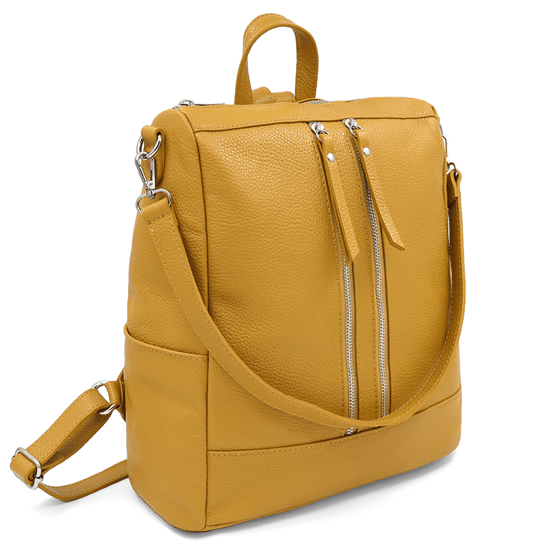 2 az 1-ben - Vittoria természetes bőr hátizsák és táska - mustársárga