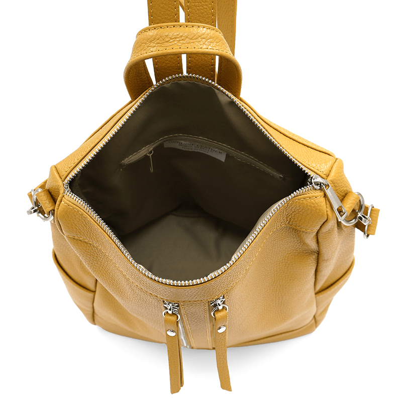 2 az 1-ben - Vittoria természetes bőr hátizsák és táska - mustársárga