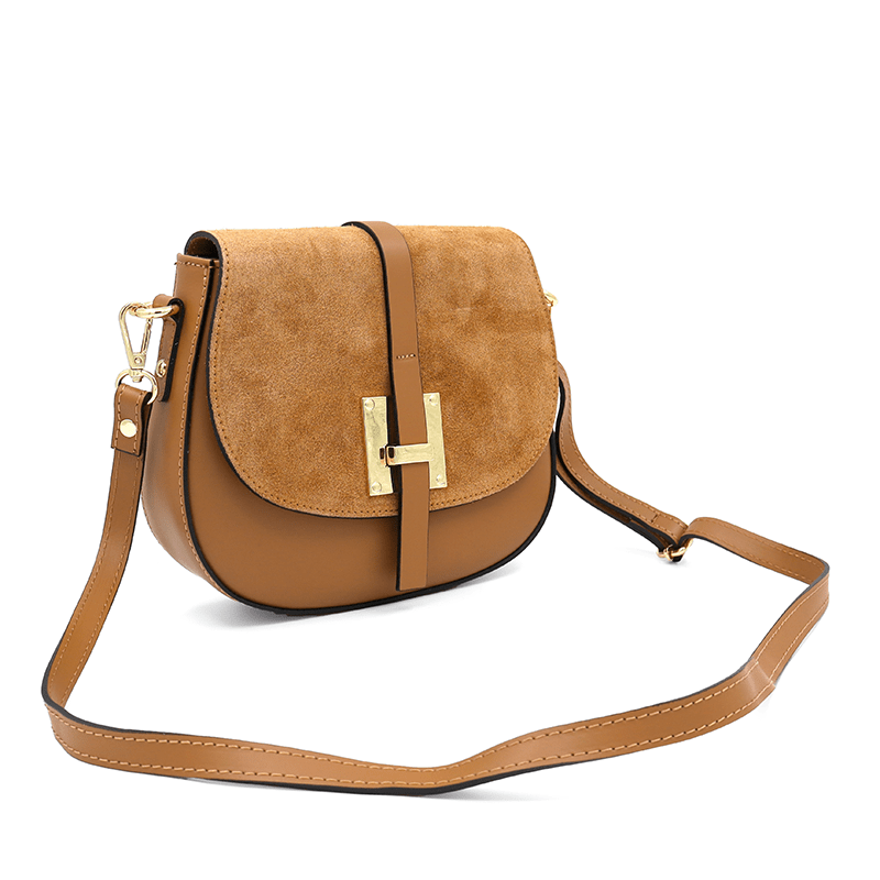 Andrea válltáska természetes bőrből és velúrból - barna