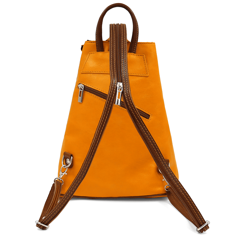 Női hátizsák természetes bőrből, titkos záródással - mustársárga