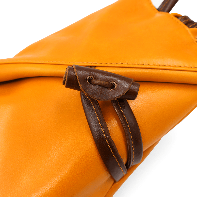 Női hátizsák természetes bőrből, titkos záródással - mustársárga