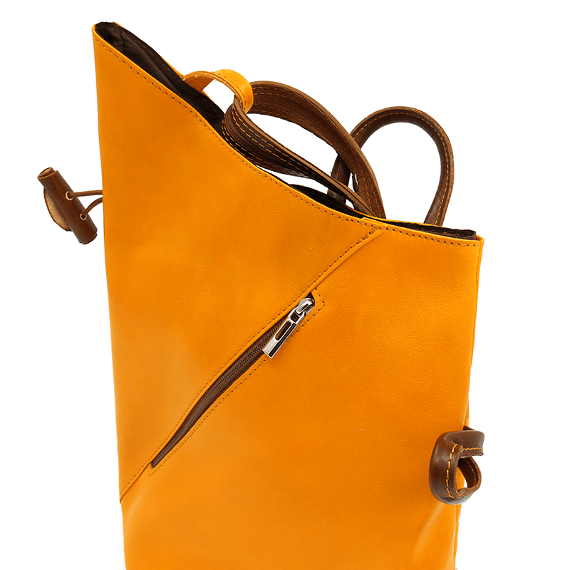 Női hátizsák természetes bőrből, titkos záródással - mustársárga