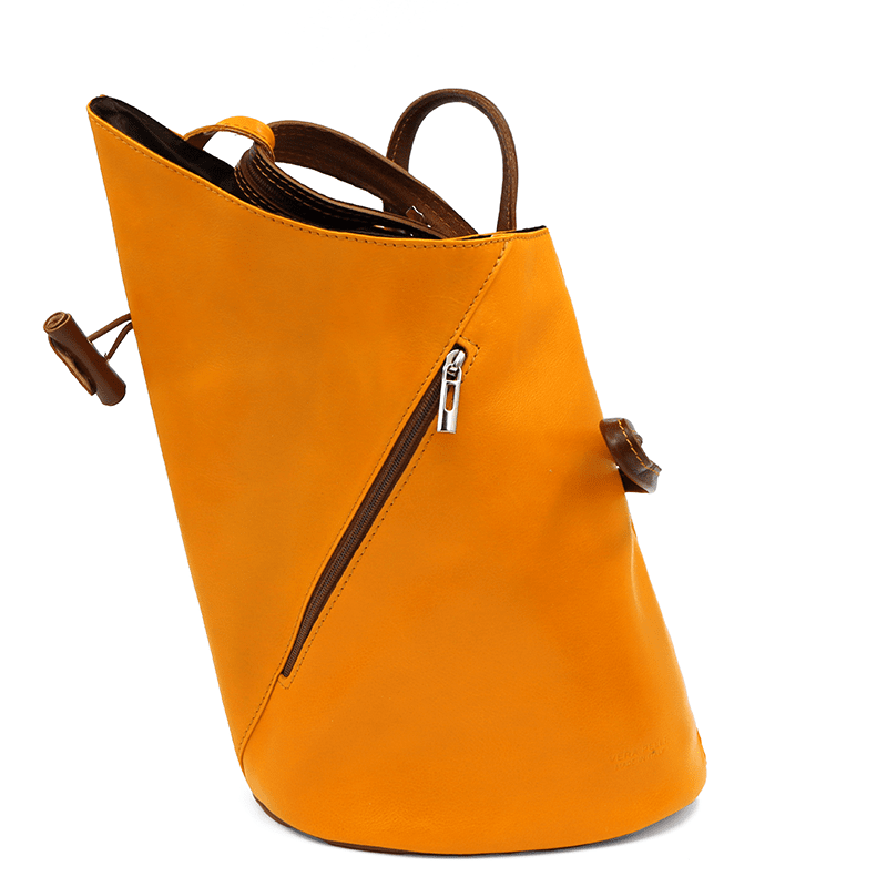Női hátizsák természetes bőrből, titkos záródással - mustársárga