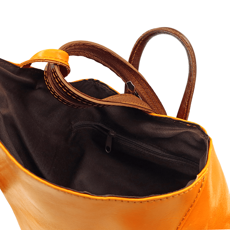 Női hátizsák természetes bőrből, titkos záródással - mustársárga