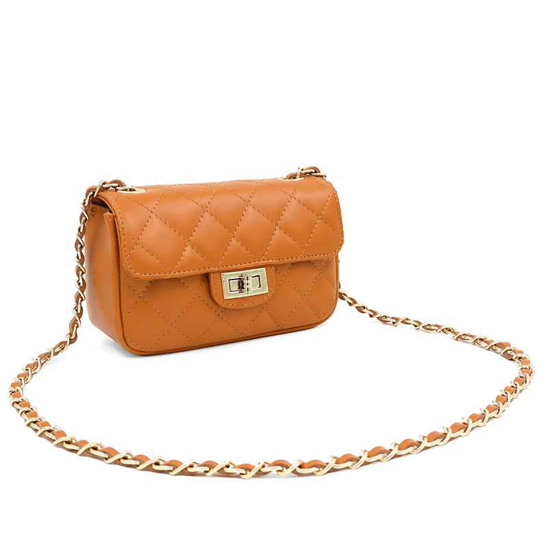 Kapitonált válltáska természetes bőrből Mila - cserépbarna