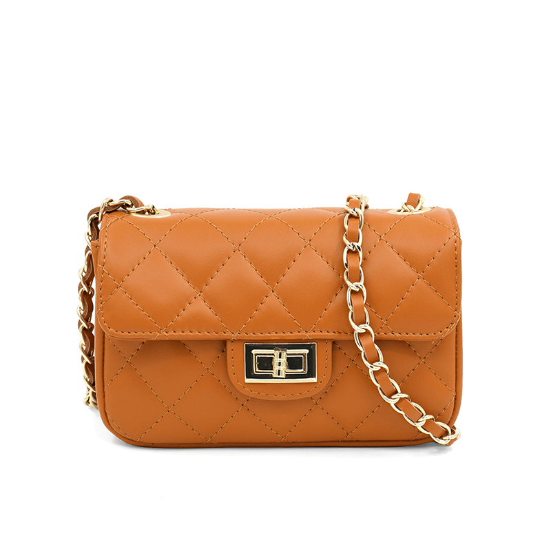 Kapitonált válltáska természetes bőrből Mila - cserépbarna