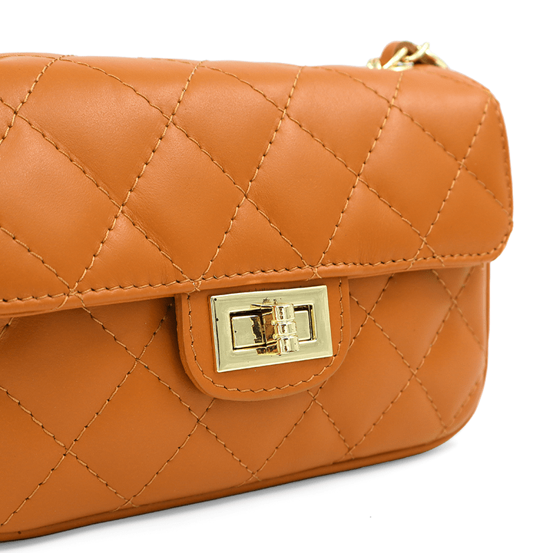 Kapitonált válltáska természetes bőrből Mila - cserépbarna