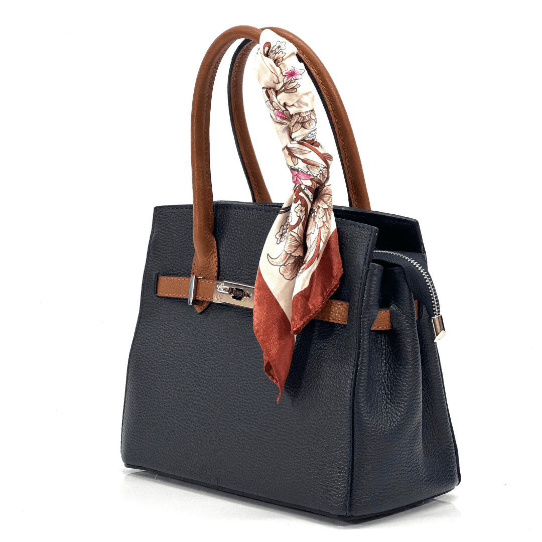 Luxus táska természetes bőrből - sötétkék / cseréptetőbarna