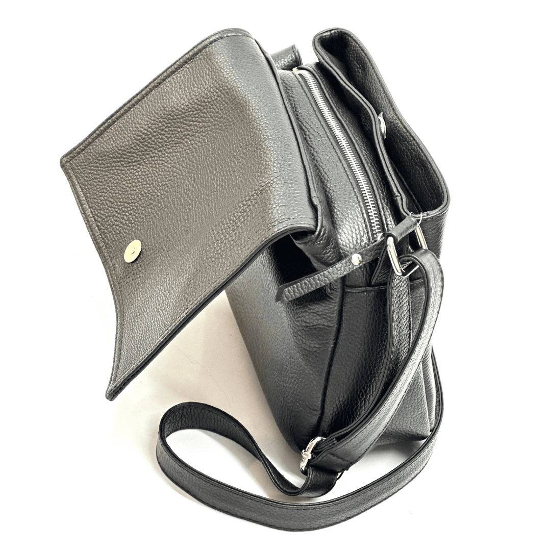 Tori természetes bőr válltáska - fekete