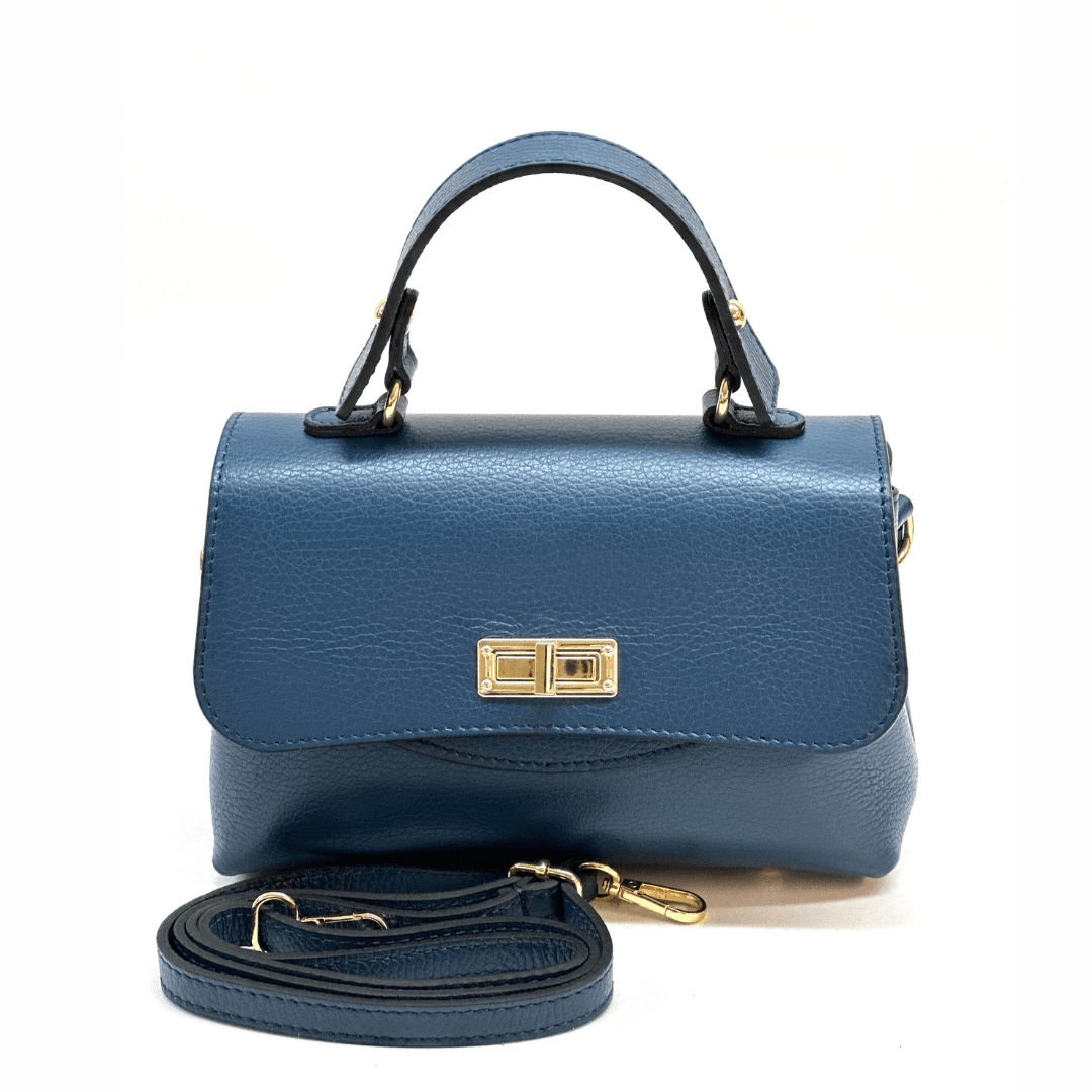 Kicsi és elegáns táska természetes bőrből Poli - sötétkék