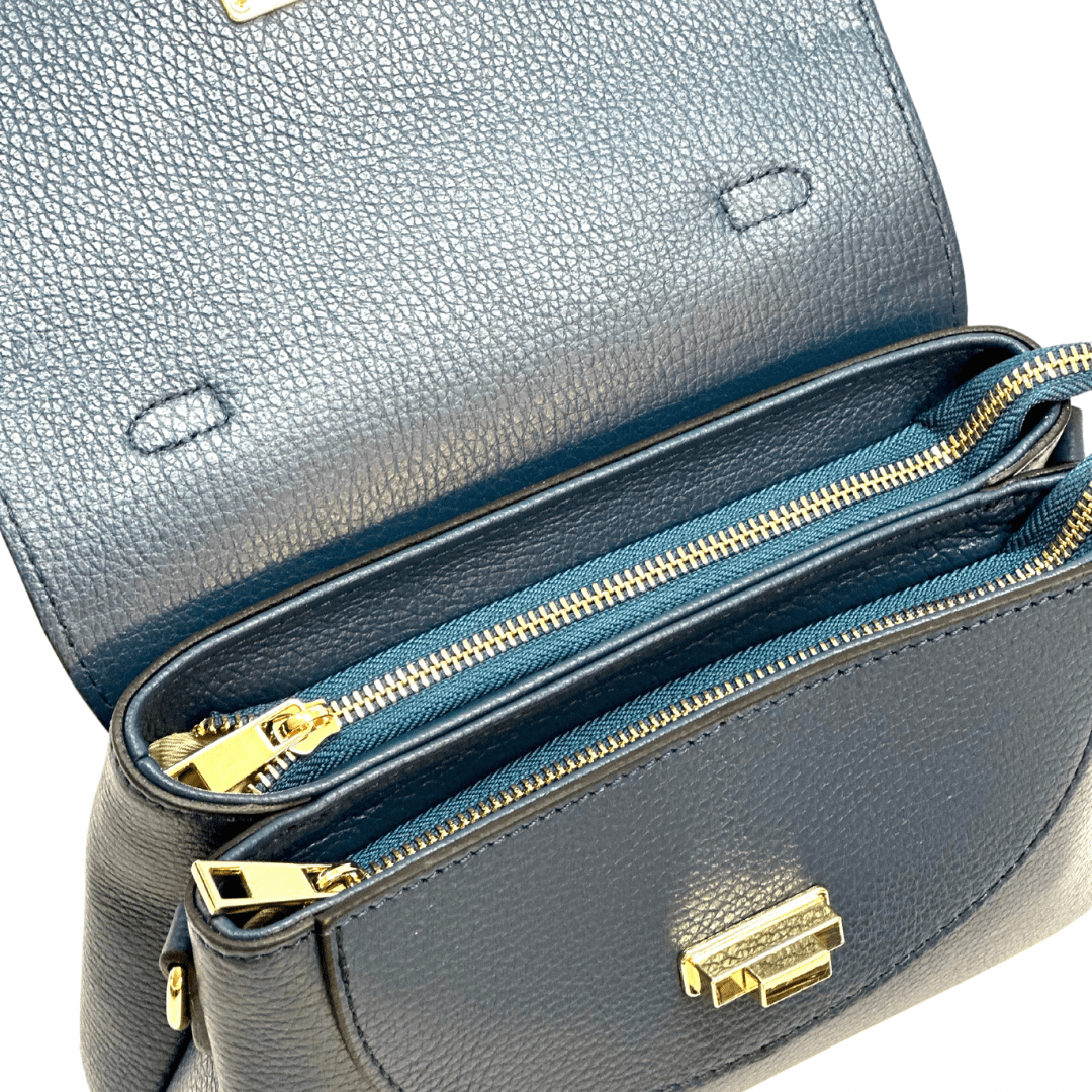 Kicsi és elegáns táska természetes bőrből Poli - sötétkék