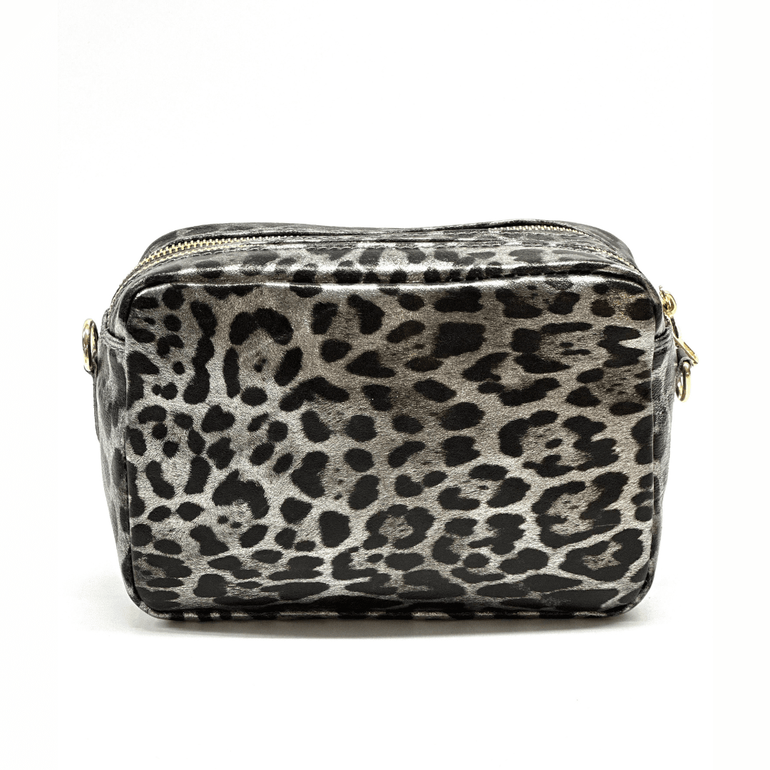 Természetes bőr válltáska nyomtatott mintával - fekete