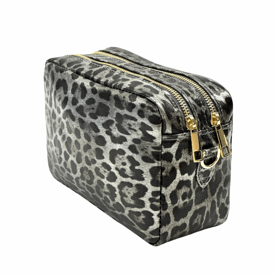 Természetes bőr válltáska nyomtatott mintával - fekete