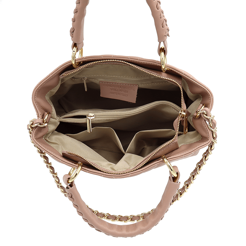 Női táska természetes bőrből Francesca - rózsaszín hamu