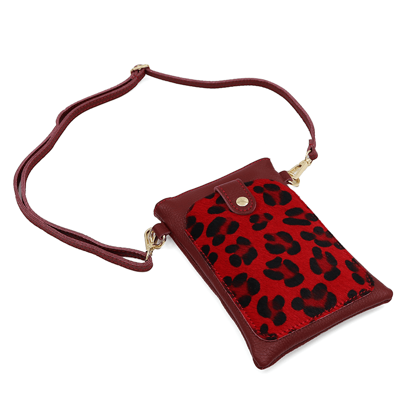 Válltáska természetes bőrből, állatmintás - bordó