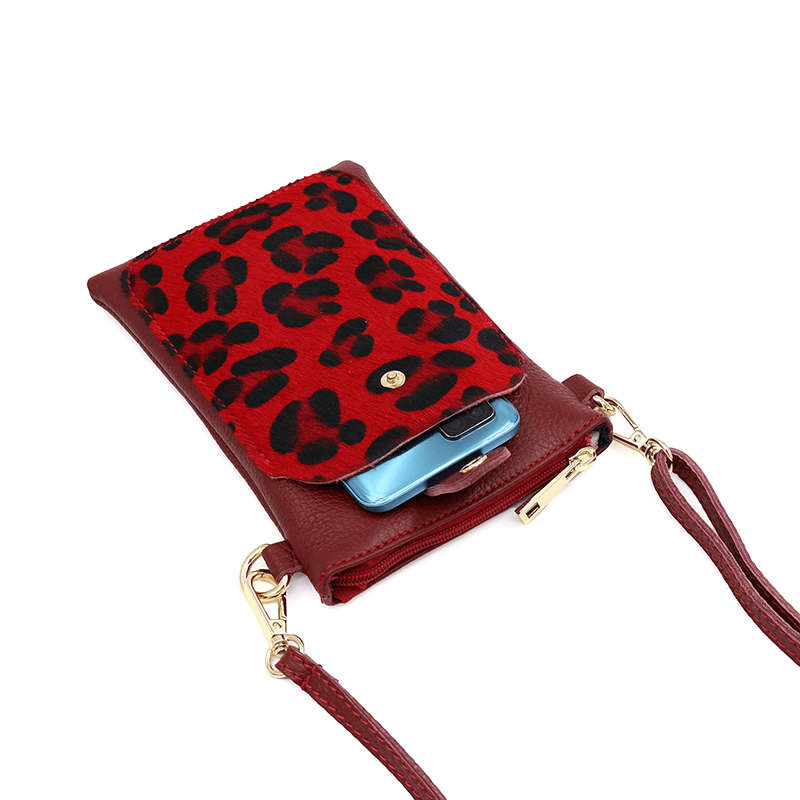 Válltáska természetes bőrből, állatmintás - bordó