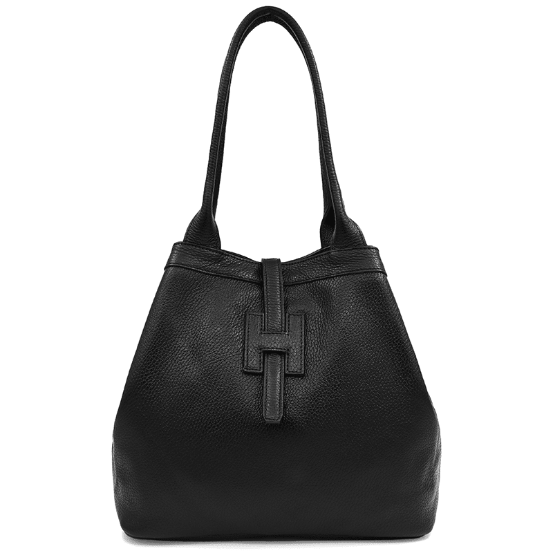 Nagy női táska természetes bőrből - fekete