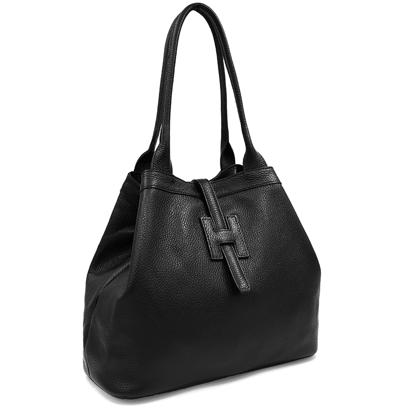 Nagy női táska természetes bőrből - fekete