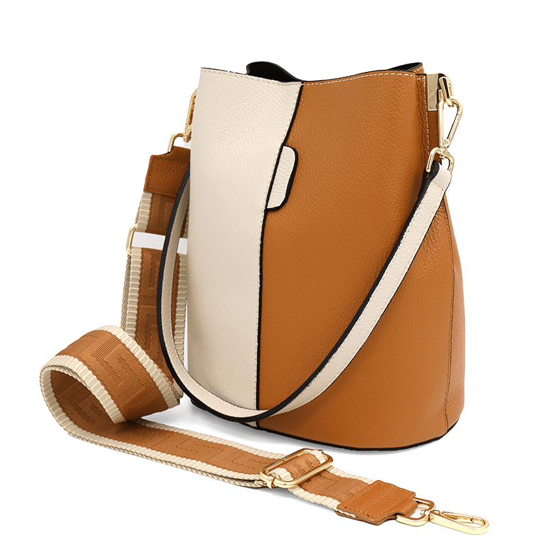 Női táska természetes bőrből, 2 fogantyúval Alba - bézs/téglavörös