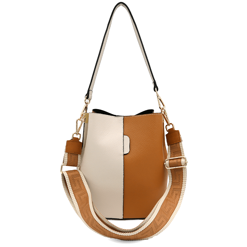 Női táska természetes bőrből, 2 fogantyúval Alba - bézs/téglavörös