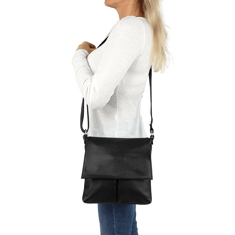 Természetes bőr válltáska sok zsebbel - szürke