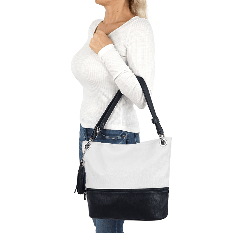 Női természetes bőr válltáska Eva - bézs/téglavörös