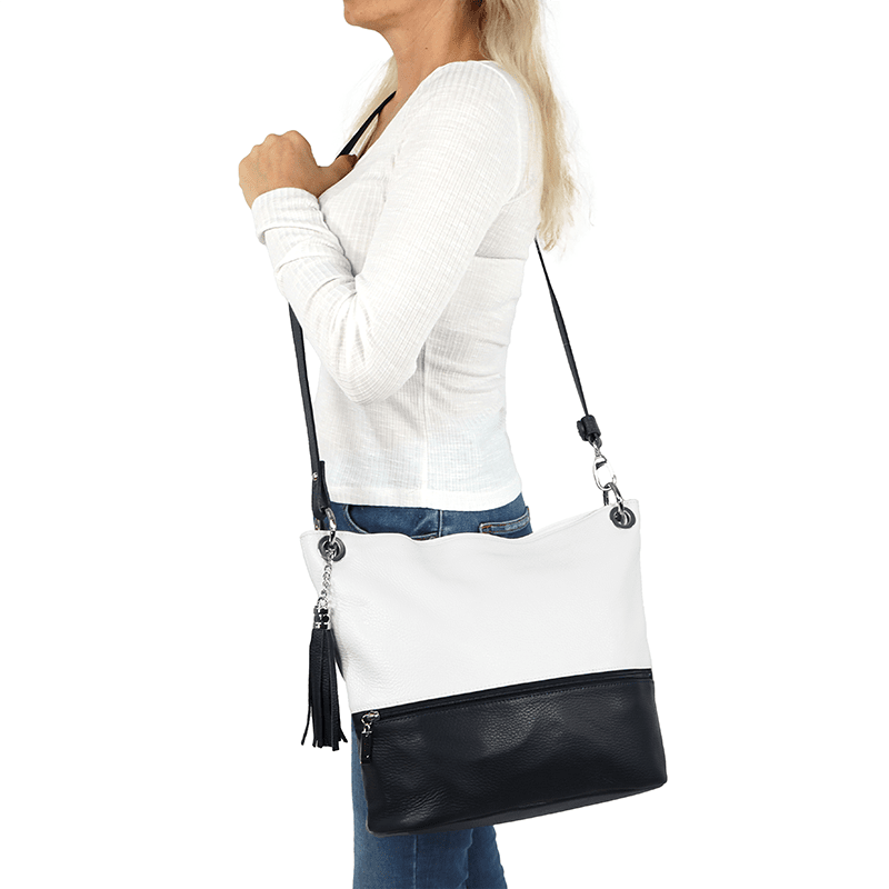 Női természetes bőr válltáska Eva - bézs/téglavörös