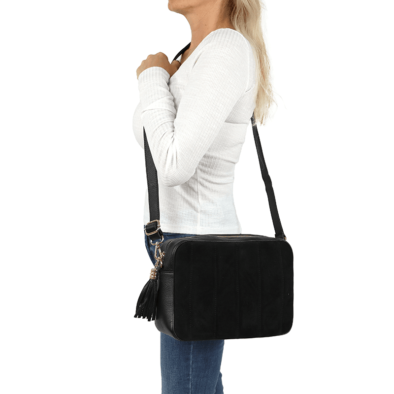 Válltáska természetes bőrből és velúrból - bézs