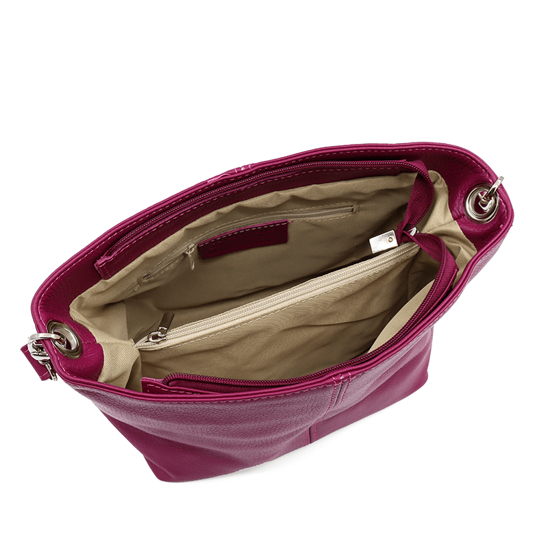 Női válltáska természetes bőrből - fukszia