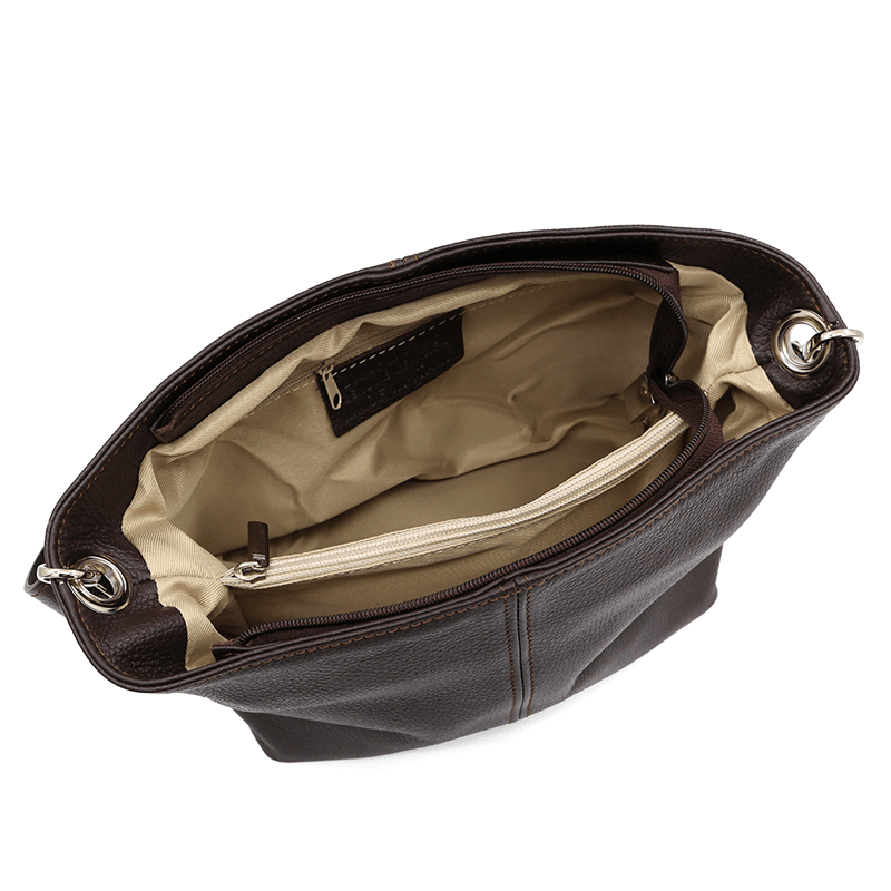 Női válltáska természetes bőrből - sötétbarna